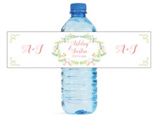 Summer Floral Wreath Wedding Anniversary Party Bridal Shower Water Bottle labels