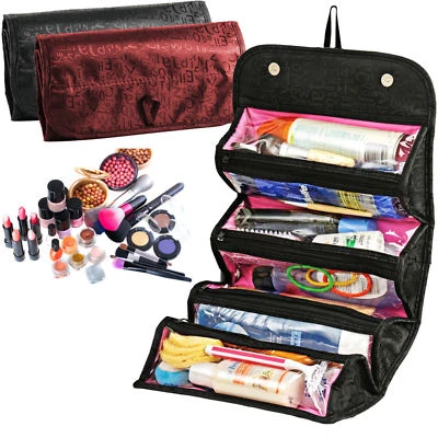 ROLL-N-GO MAKEUP CASE COSMETIC BAG ROLL UP TRAVEL POUCH SMART TOILETRY BAG