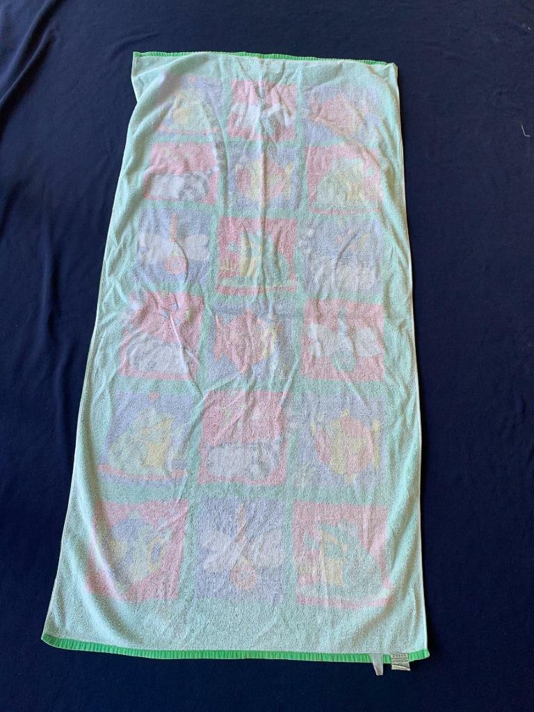 Vintage BEACH TOWEL 'A' kids Davidson Cotton Co FROGS cats dragonfly fish bath