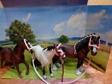 3-tlg Set Leder Halfter  &  Führstrick aushakbar, für z.Bsp.  Schleich u Pferde 