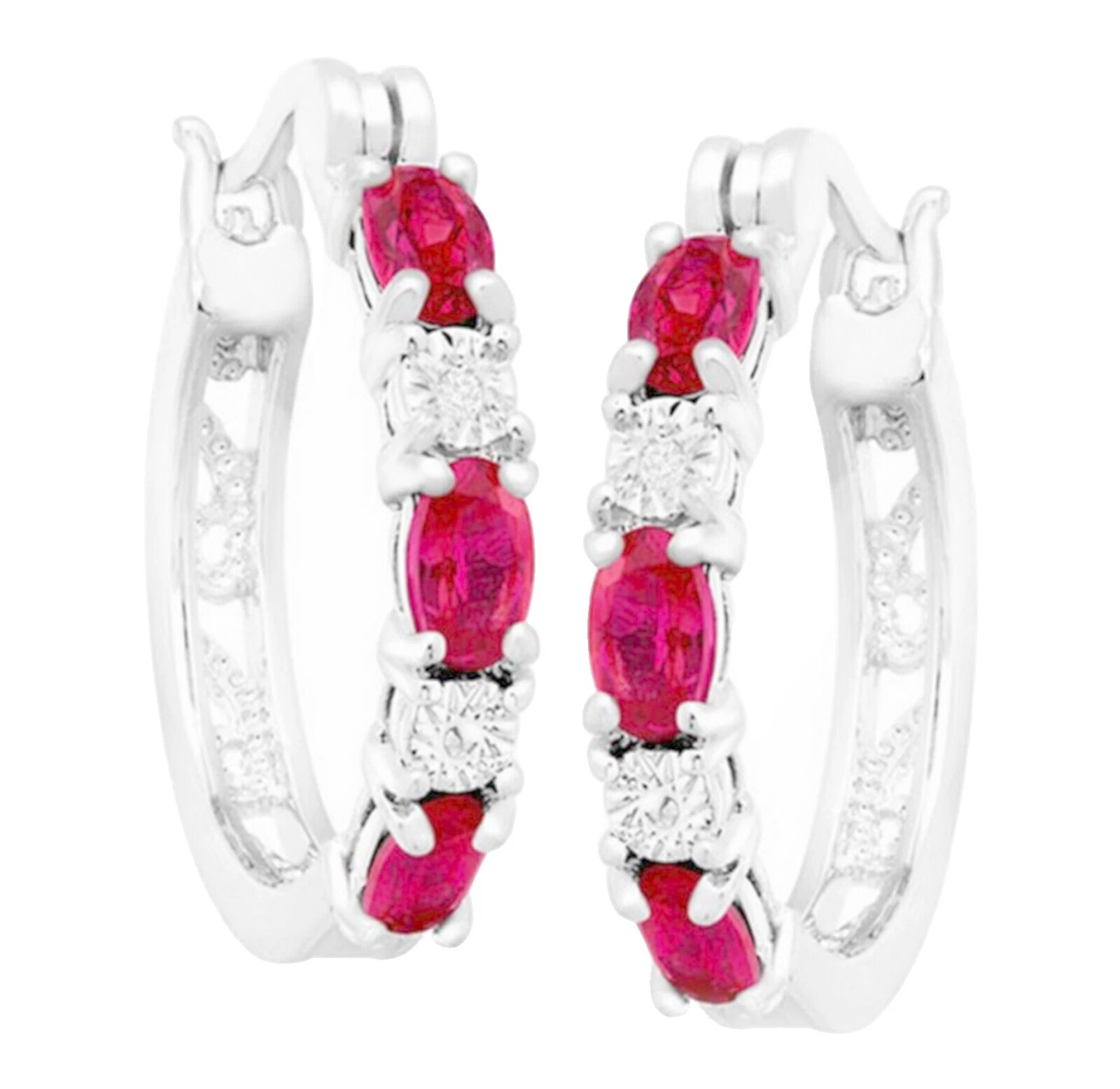 Pendientes de aro enchapados en oro blanco rubí de moda