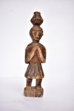 Antique Wooden Doll Figurine India Folk-Art Tribe Woman Carrying Water Pot"F25