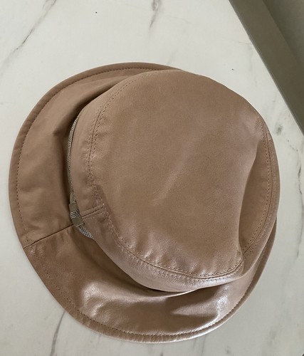 NWT Brunello Cucinelli Girl Leather Bucket Hat Brown Size 6 - Picture 2 of 7