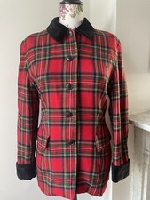 Vintage Red Tartan 100% Wool Single Breasted Jacket Velvet Collar Uk 10-12 M