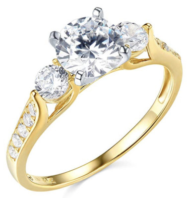 2.25Ct Round Cut Simulate Diamond 3-Stone Engagement Ring 14K Yellow Gold Finish