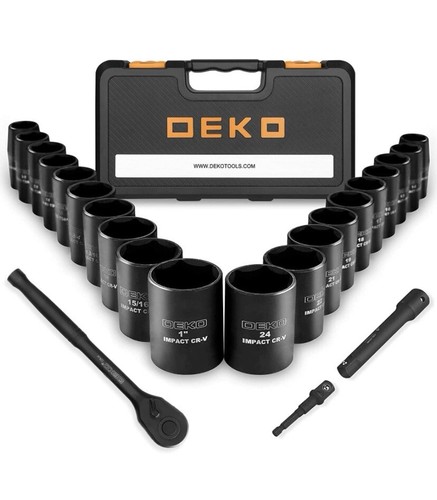 DEKOPRO 1/2-Inch Impact Socket Set, 23 Pieces with 72 Teeth Ratchet, CR-V Steel. - Picture 2 of 12