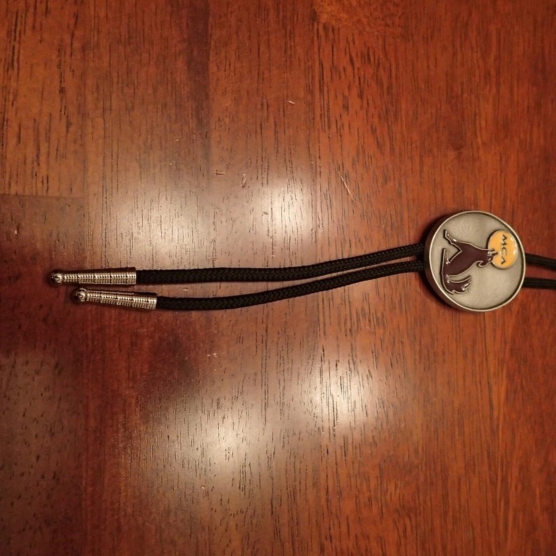 bolo tie MCA RECORDS CLOTH ROPE CAST PAINTED STEEL ENDS 16 INCHS LONG 39 GRAMS