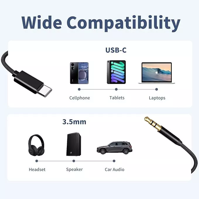 Aux Cable USB Type C To 3.5mm For Samsung IPhone Car Stereo Audio Adapter Jack_voghion.com
