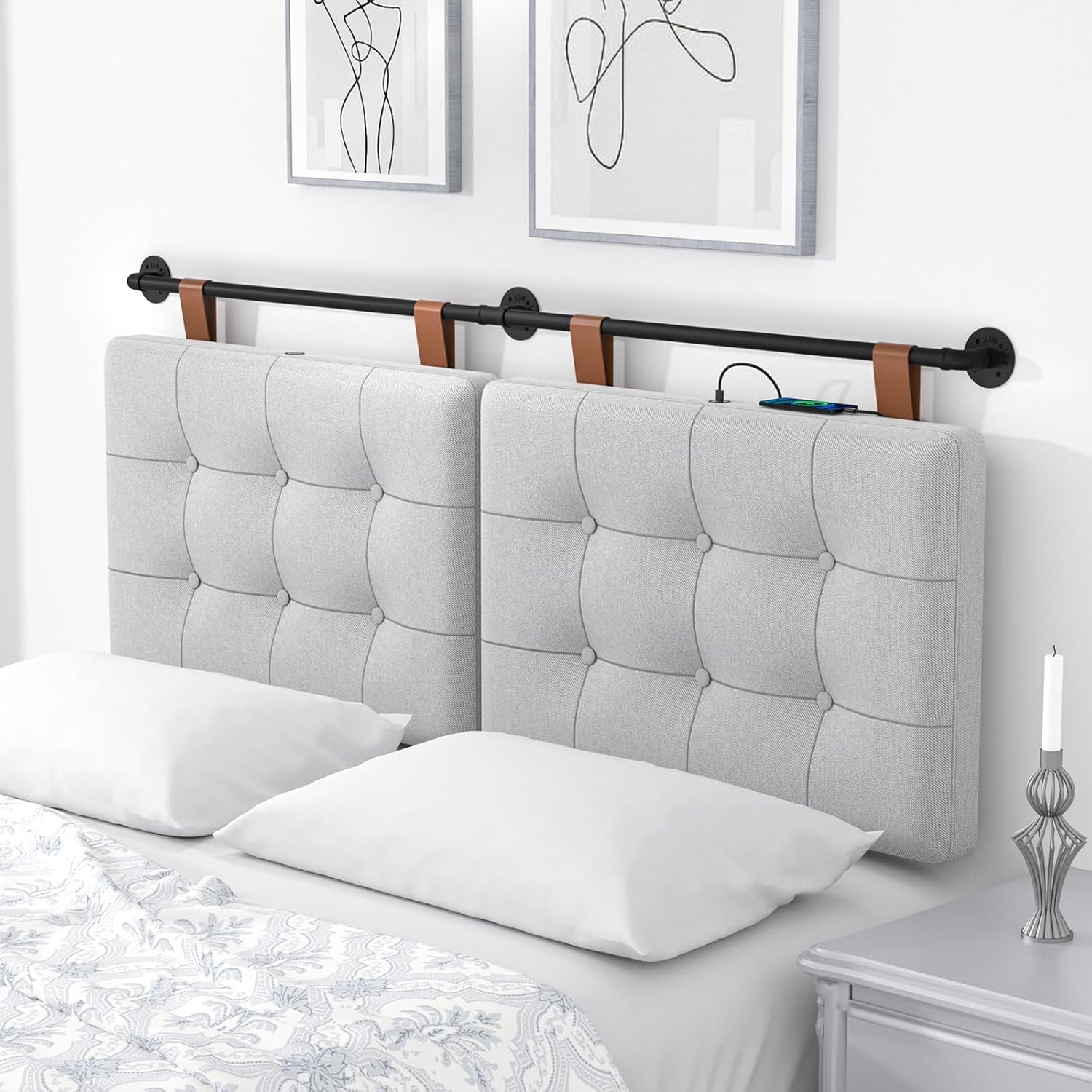 Queen Headboard,Wall Mounted Headboard Queen for Bed with Linen Upholstery and B-image