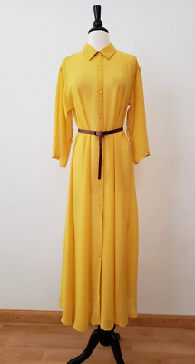 Anthropologie Maxi Dress New Size Large Yellow Sheer Chiffon Button Cover Boho