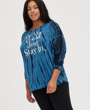 Torrid Super Soft Blue and black Tie Dye Dolman Long Sleeve Tunic Top sz 3 3X