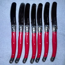 Preowned Cooper & Co Stainless Red Handled Pate Cheese Spread Knives Set Of 7