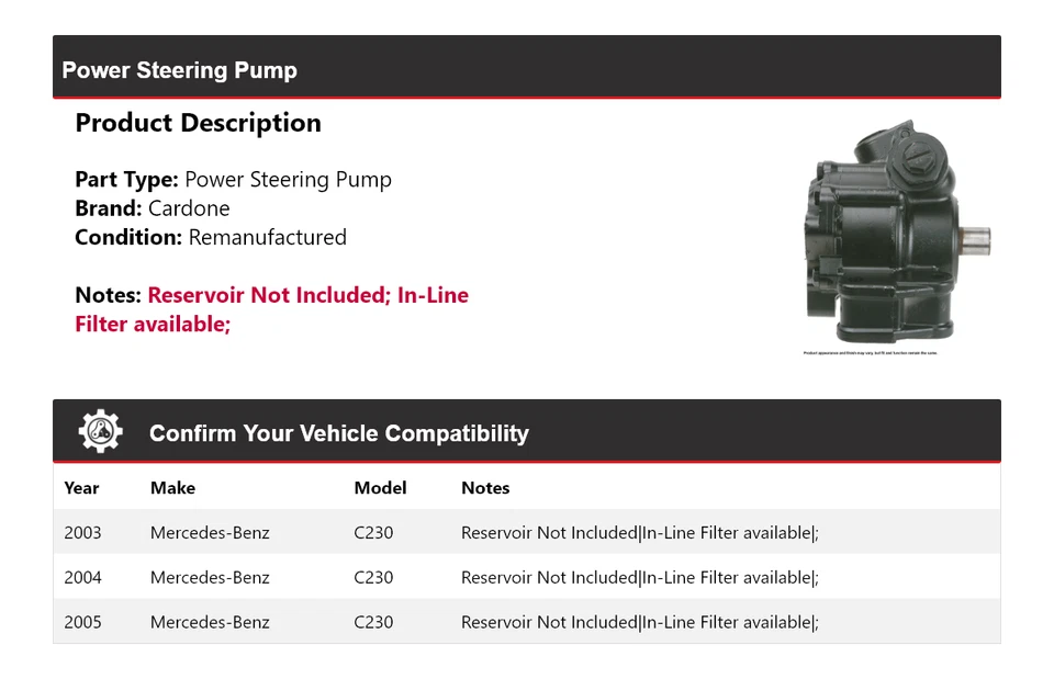 Bomba de dirección asistida Cardone 2004 para Mercedes-Benz C230 2003-2005 Foto 2 de 4