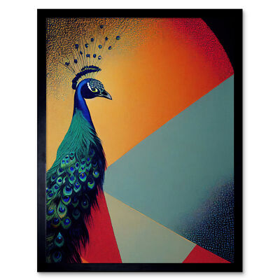 Pfau Porträt in leuchtendem Orange gerahmtes Wandbild Bild Druck 9 x 7 Zoll