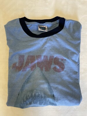 Vtg 1980s Jaws Ringer Shark Shirt Universal Studios Thunder Creek Movie Promo XL