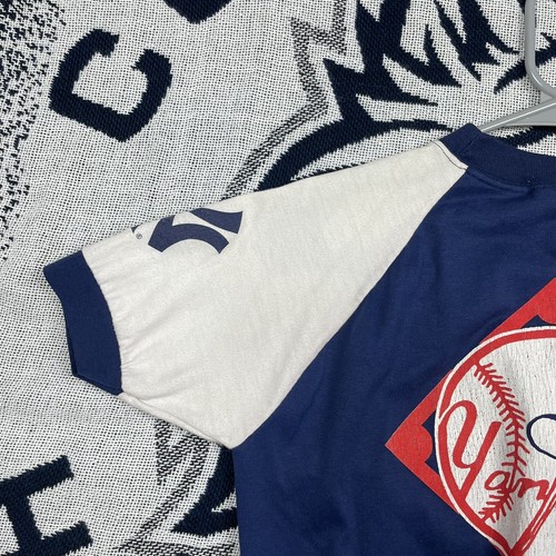 VTG 80s Garan New York Yankees Color Block Short Sleeve Sweatshirt YOUTH LARGE - Picture 10 of 13
