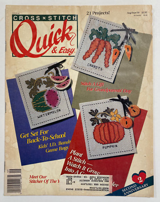 Cross Stitch Quick & Easy Magazine 1990 Aug/Sep 21 Projects, back-to-school ++
