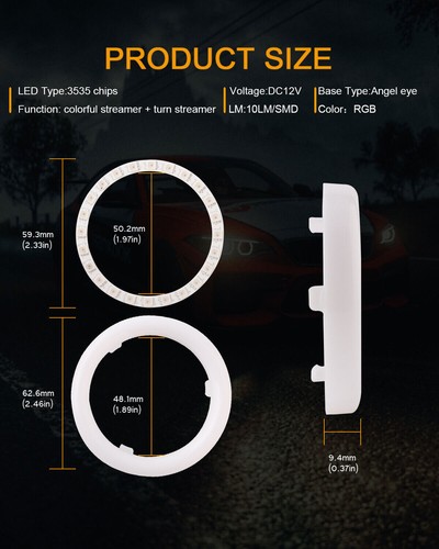 1 Pair Headlight APP WiFi RGB COB Angel Eye Halo Rings 12V 60mm - 120mm Colorful - Picture 11 of 17