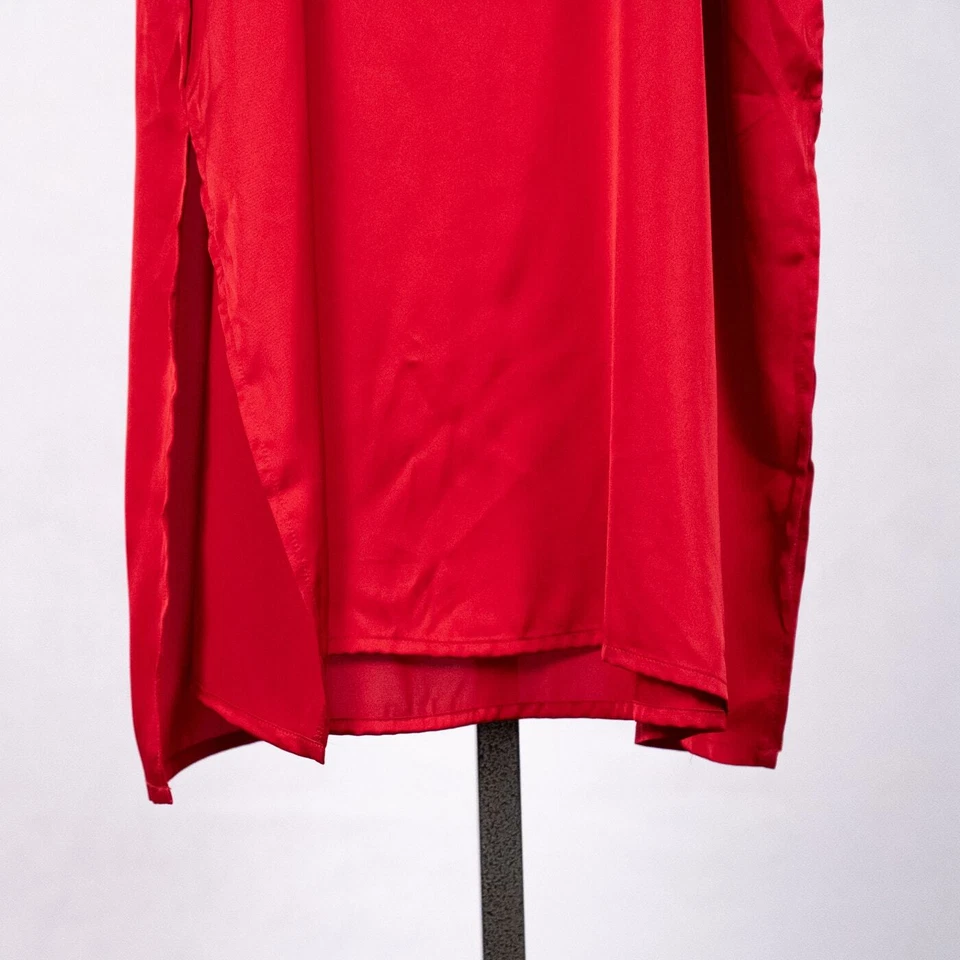 Nicole Miller Red Satin Slip Dress Rhinestone Accents Size LARGE Classic Elegant - Image 4 of 4