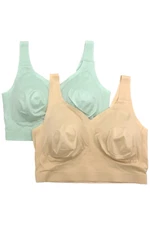 Rhonda Shear Brushed V-Neck Leisure Bra Light Beige/Mint - Set of 2