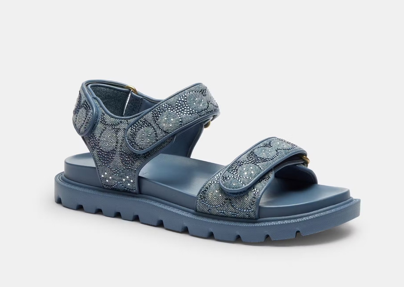 Coach Brynn Crystal Signature Denim Sandals CEX09 Double Strap Slide Shoes New