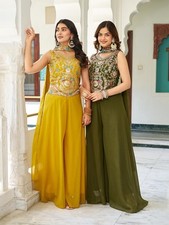 Indo Western Girlish Georgette Party Wear Embroidery Top Palazzo Co-OrdSet 14470