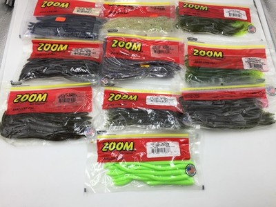 10 Pks ZOOM Trick Worm,NEW,Disco Green,Limetreuse, Glitter,Smokin Purple,W4