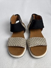 Bernie Mev Sandals Womens 7 EU 38 Gold Black Ankle Strap Woven Elastic NWOB