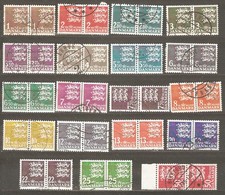 Denmark: 19 used definitive stamps- pairs, coats of arms, 1946-2004, Mi#289-1358