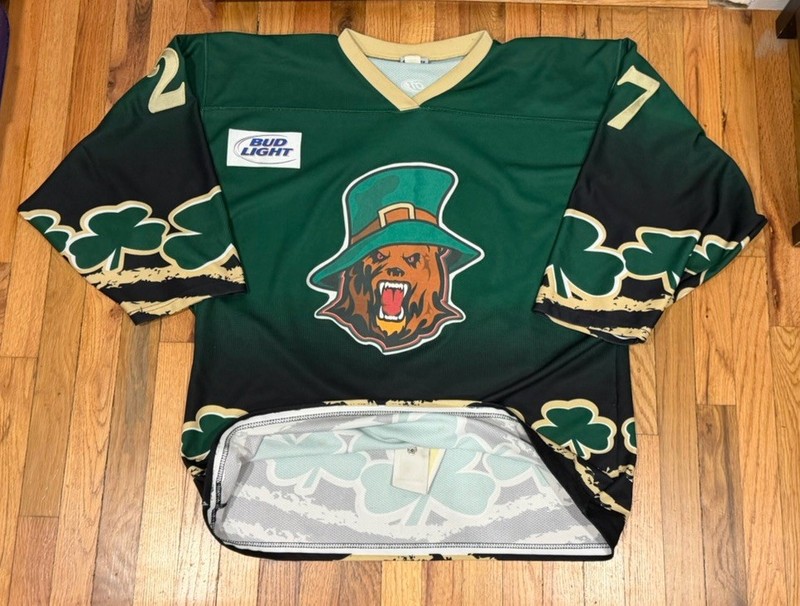 Utah Grizzlies Justin Cox St. Patrick’s  Day Game Worn SIGNED ECHL Hockey Jersey