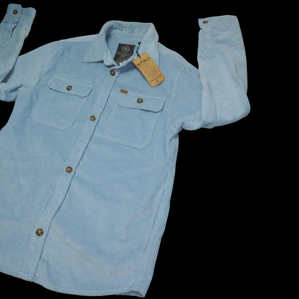 Buffalo David Bitton Corduroy Shacket Shirt Mens Size Medium Light Blue Pockets - Image 3 of 4