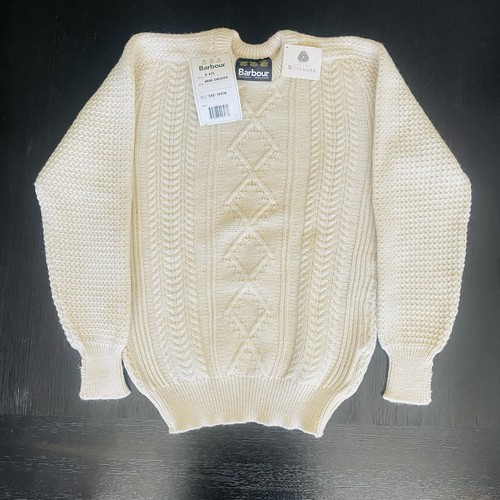 NEW Barbour Wool Sweater Men's 42 L Beige Knit Fisherman Chunky Scotland - Picture 1 of 9