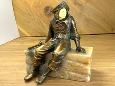 JB Hirsch Co Seated Pirate Ivorine Face Onyx Block Cast Iron Spelter 1930s