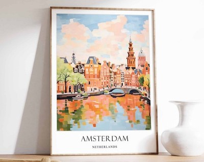 5_Amsterdam Poster, Niederlande Poster, Kanal Poster, Stadtposter, Reiseposter