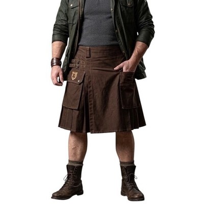 Damn Near Kilt'em Scottish Brown Utility Kilt Cotton Outlander Highland XXL