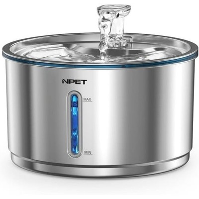 NPET 1 Gallon Stainless Steel Pet Water Fountain Quiet Filtered for Cats Dogs