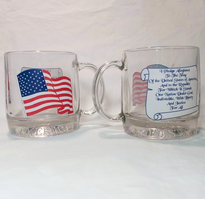 Patriotic Coffee Cups Mugs (2) w/ Pledge of Allegiance / USA Flag / Eagle Crest