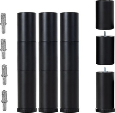 Adjustable Bed Legs Replacement for Base Frame, 4 Kind Threads 12'' 3-in-1 Legs.