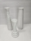 Vintage Milk Glass White Bud Vases Different Patterns Lot of 3 MCM