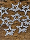 8 crystal double silver star charms for Christmas jewellery making and craft. 