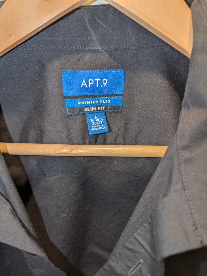 Apt. 9 Premier Flex Mens Dress Shirt Black Slim Fit Collared L 16-16.5 36/37 - Image 2 of 4