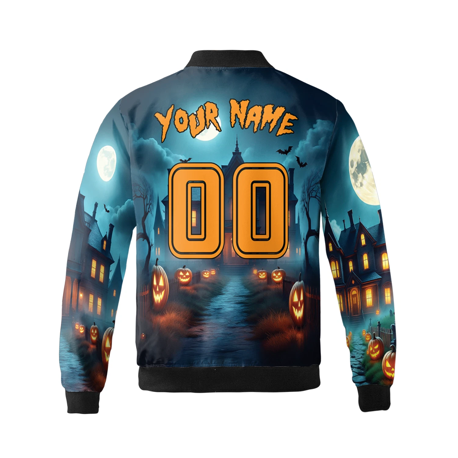 Personalized Spooky Haunted House Happy Halloween Bomber Jacket