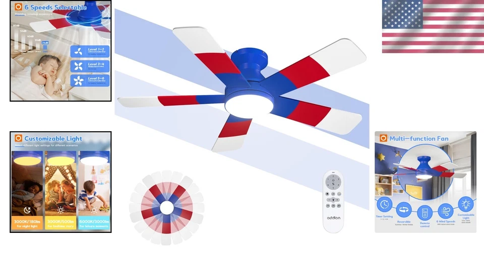Energy Efficient Kids Ceiling Fan with Colorful Blades - Image 2 of 4