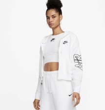 Nike Air Hoodie Womens White Sportswear Fleece Full Zip Pockets Sz L