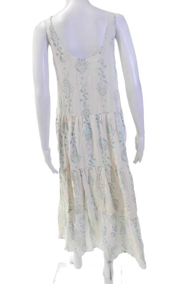 Espléndido Vestido Para Mujer Algodón Floral Sin Mangas Cuello Redondo Línea A Crema Talla XS Foto 3 de 4