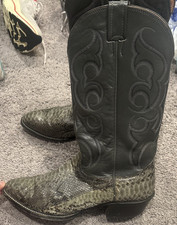 Vintage Nocona Men 9.5 D Grey Python Snakeskin Cowboy Boots USA Made Style 617 C