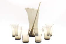 Zwiesel Löffelhardt Saftkrug Krug Rauchglas 6 Gläser Rührstab Vintage 60er 70er