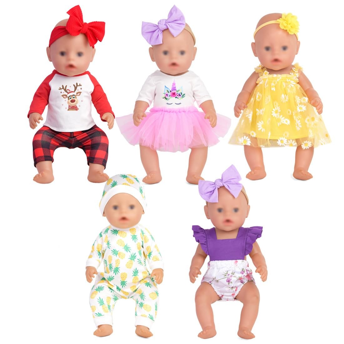 Sweet Dolly Baby Doll Accessories, 5 Set of Clothes, 14-18 i