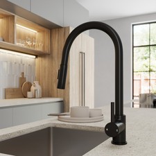 Matt Black Pull Out Kitchen Mixer Tap Dual Spray Swivel Spout Single Lever Brass