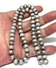 Stunning Oval Round 7mm Natural Silver Gray Brown Part Cultured Pearl 16" Strand